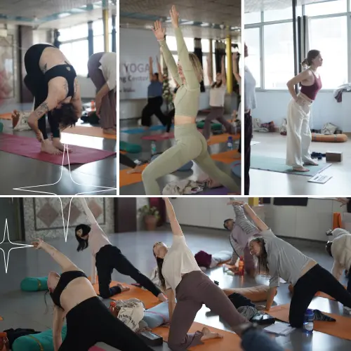 Students practicing asana during 200 Hour Yoga Teacher Training at Rishikesh YTTC