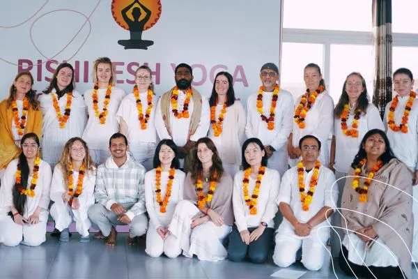 international yoga teachers and students at Rishikesh YTTC during advanced yoga teacher training