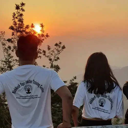 yoga students enjoying sunset in rishikesh India